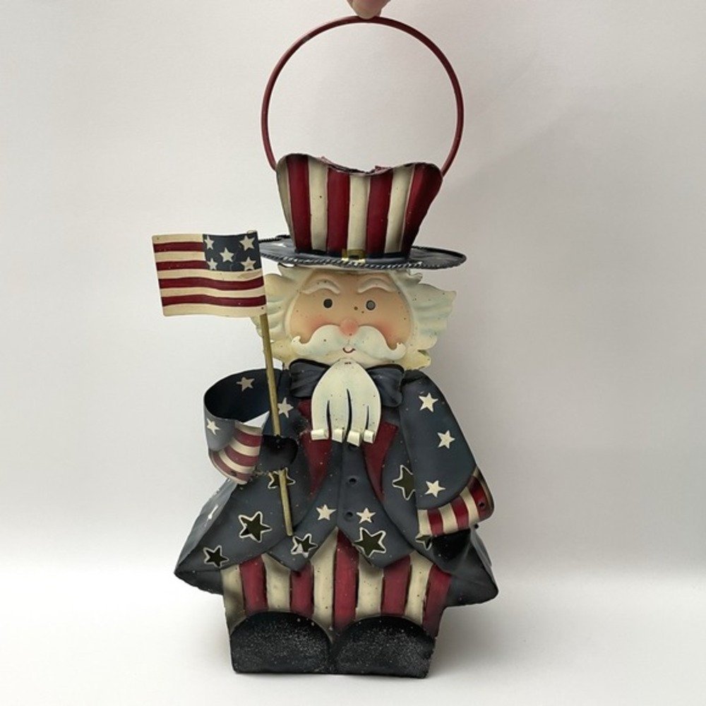 Home Interiors Americana Uncle Sam Patriotic Metal Lantern‎ Candle Holder